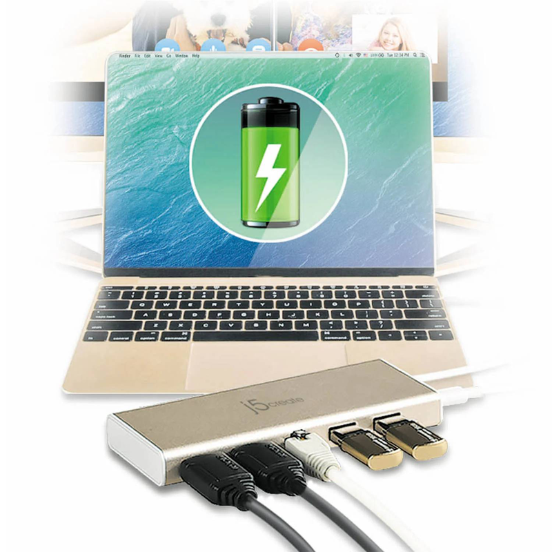 J5create jcd381 USB-c dual HDMI mini dock 5-in-1 4k gigabit ethernet 2x USB 3.0 60w pd champagne jcd381-n-null
