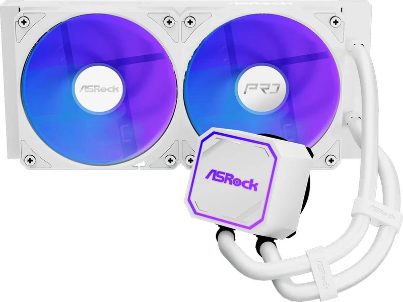 Asrock pro white 240 argb 240mm aio liquid CPU cooler dual 120mm pwm fans 3-phase pump argb copper base 0db-null