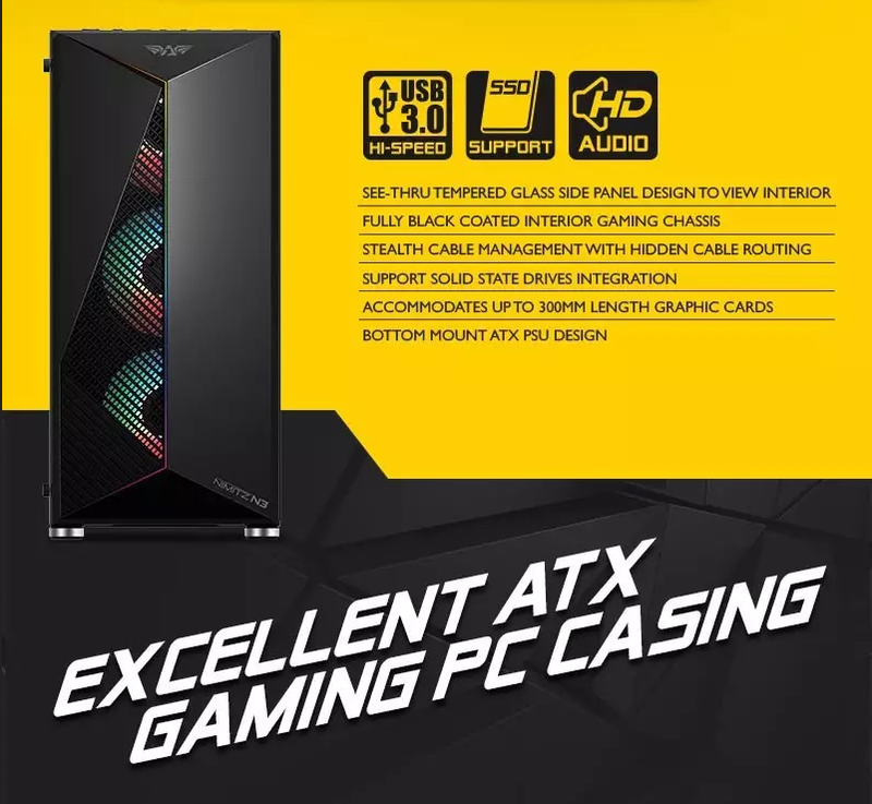 Product image: Armaggeddon nimitz n3 atx case with led strip and 3 fixed rgb fans, , medium-null
