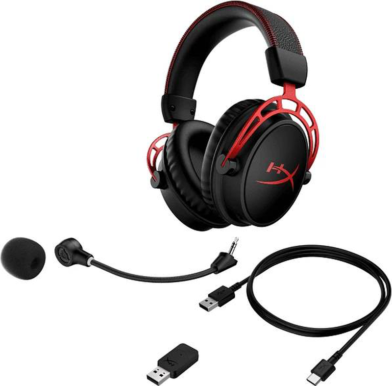 Hyperx cloud alpha wireless gaming headset 50mm dual-chamber dts 300h battery detachable mic black red 4p5d4aa-null
