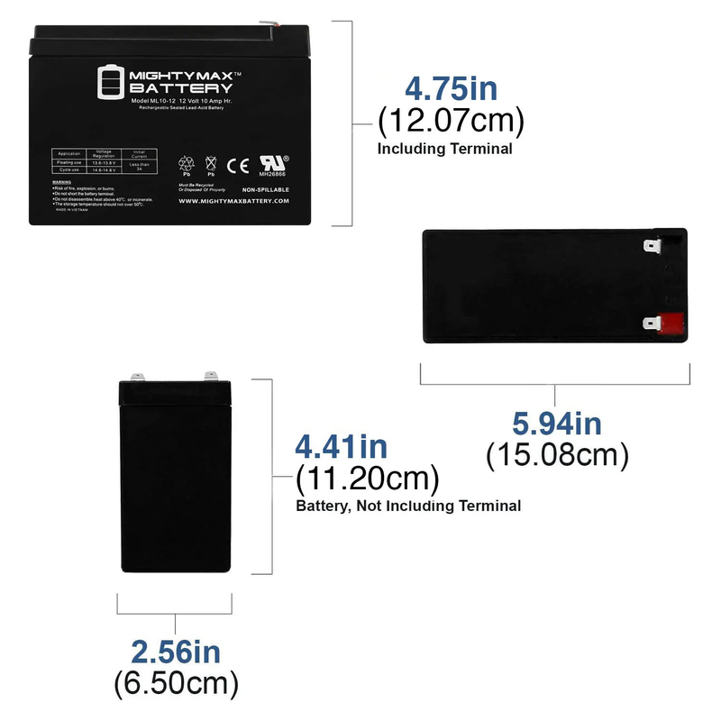 Product image: Mighty max 12v 10ah sealed lead acid battery, , medium-null