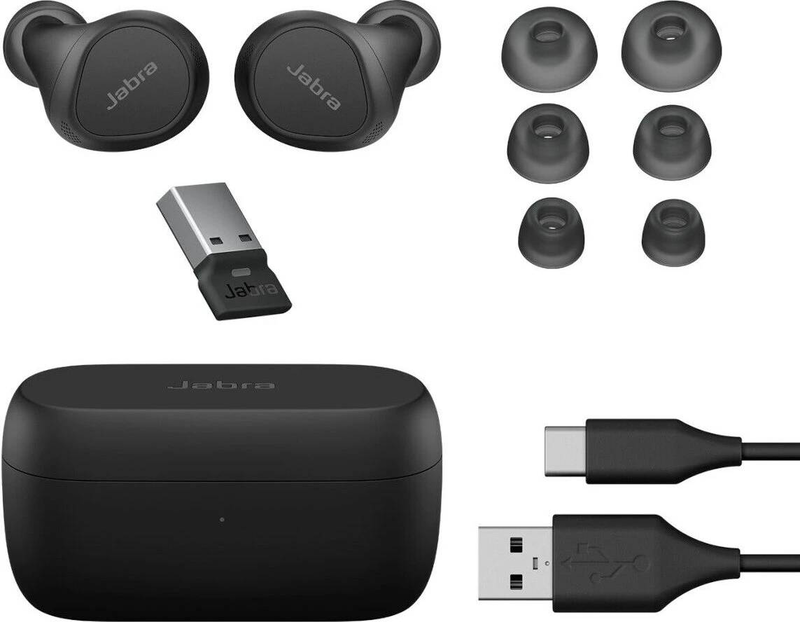 Jabra evolve2 buds ms true wireless earbuds anc 6-mic multisensor voice USB-a adapter wireless charging pad ip57 black-null