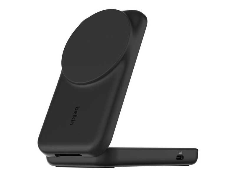 Belkin ultracharge / wireless charging stand / 2-in-1, qi2, magnetic, foldable + ac power adapter / 25 watt / ultra fast charge (24 pin USB-c) / black, , medium-null