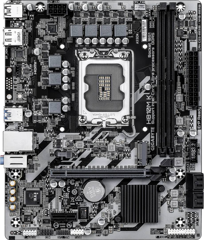 Gigabyte h810m k micro-atx motherboard lga 1851 intel h810 ddr5 pcie 4.0 x16 m.2 HDMI displayport gbe black-null
