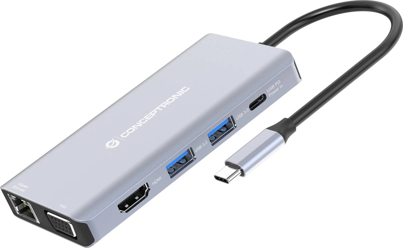 Conceptronic donn20g 10-in-1 USB-c docking station 4k HDMI vga gigabit ethernet 100w pd 3x USB 3.0 sd microsd audio-null