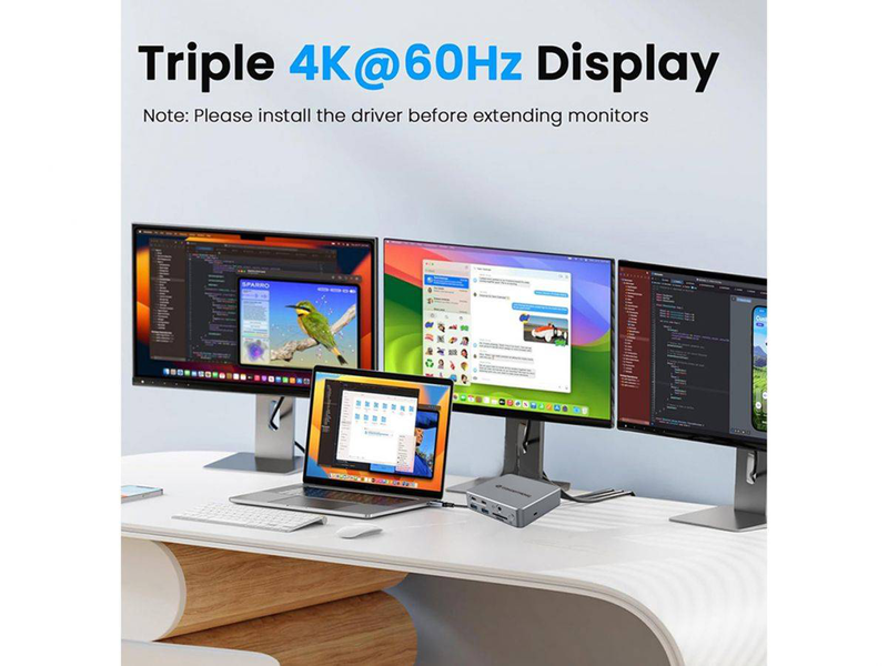 Conceptronic donn25G USB-c displaylink docking station 15-in-1 triple 4k60 2x HDMI displayport gbe sd reader 80w pd-null