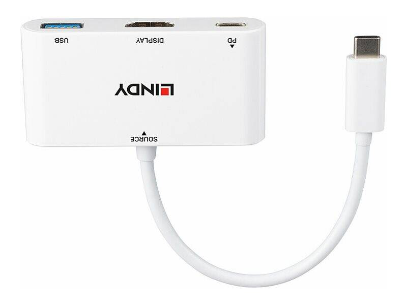 Lindy 43340 USB-c to HDMI 4k converter USB-a 3.2 port 100w pd black-null