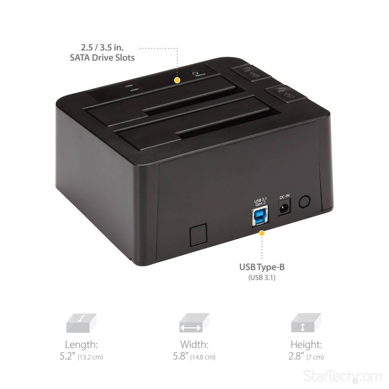 Startech sdock2u313 dual bay USB 3.1 10GBps to sata hard drive docking station with uasp for 2.5 3.5 inch HDD SSD-null