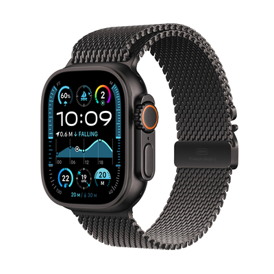 Apple watch ultra 2 GPS + cellular 49mm black titanium case with black milanese loop - l, Black, medium