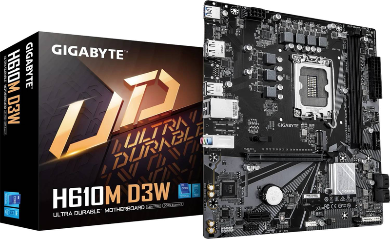Gigabyte h610m d3w ddr5 micro-atx motherboard lga 1700 intel h610 pcie 4.0 x16 m.2 HDMI displayport gbe black-null