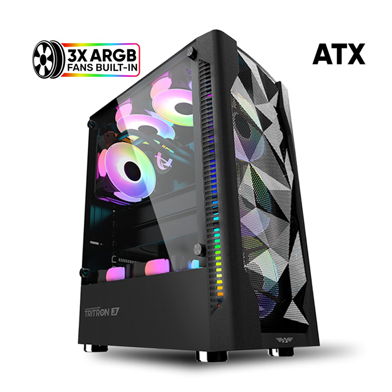 Armaggeddon gaming case atx 3xargb tritron 3 black, , medium-null
