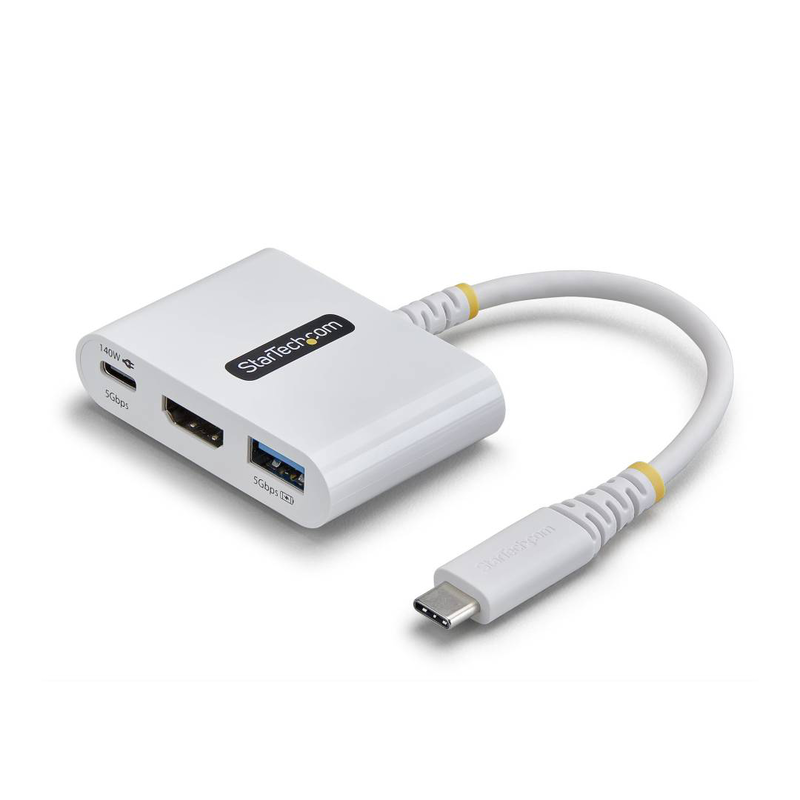 Startech.com 168w-USBc-multiport USB-c multiport adapter 4k 60hz HDMI 140w power delivery USB 5GBps mini dock white-null