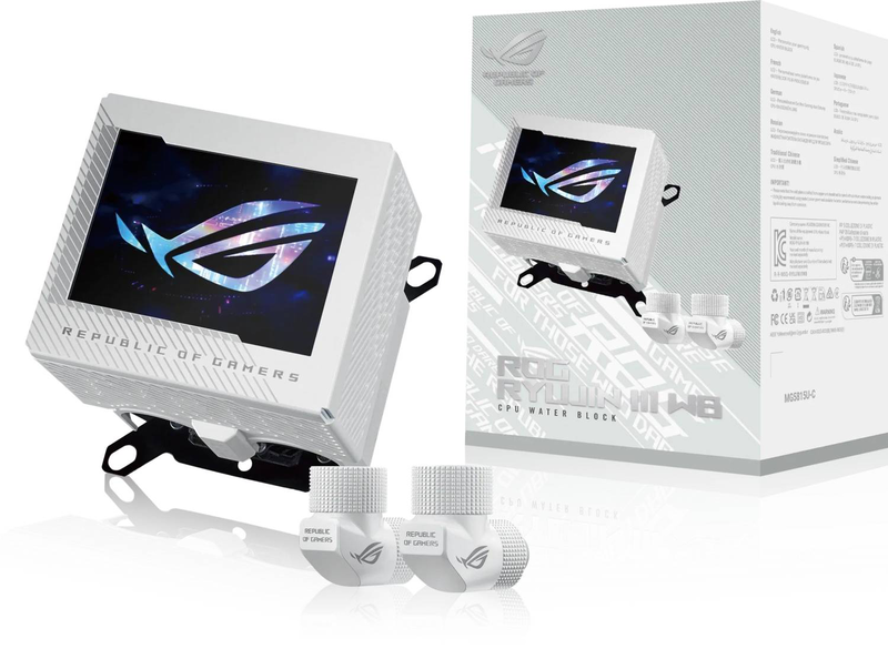 Asus rog ryujin III wb white edition CPU water block custom loop 3.5 inch lcd copper cold plate embedded vrm fan lga1700 am5 white-null