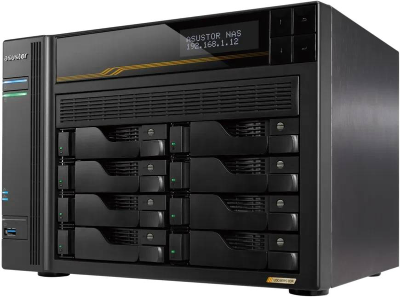 Asustor lockerstor 8 Gen3 as6808t 8-bay nas AMD ryzen v3c14 16GB ecc ddr5 quad m.2 nvme dual 10GBe diskless black-null