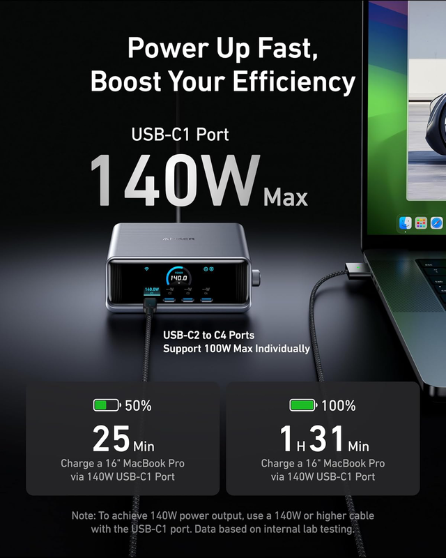 Anker prime 250w USB c charger, ultra-fast 6-port gan charging station, 2.26 lcd display and smart control dial black, , medium-null