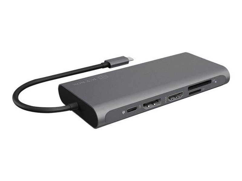 Icy box ib-dk4050-cpd USB-c 12-in-1 triple display docking station 2x HDMI displayport 4k 60hz gigabit lan 100w pd-null