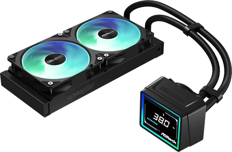 Asrock challenger 240 digital black argb liquid CPU cooler 240mm aio 3in display dual 120mm fans copper-null