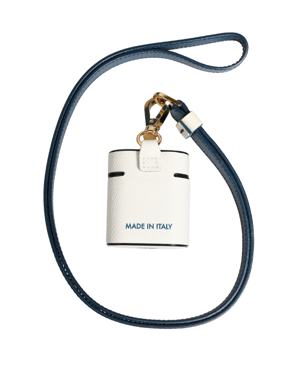 White calf leather logo flip holder strap AirPods case-null
