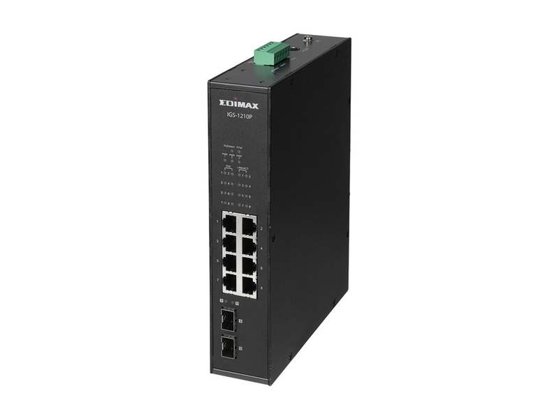 Edimax igs-1210p industrial gigabit poe+ switch | 8GB poe+ + 2 sfp | 240w | external power adapter | network equipment, , medium-null