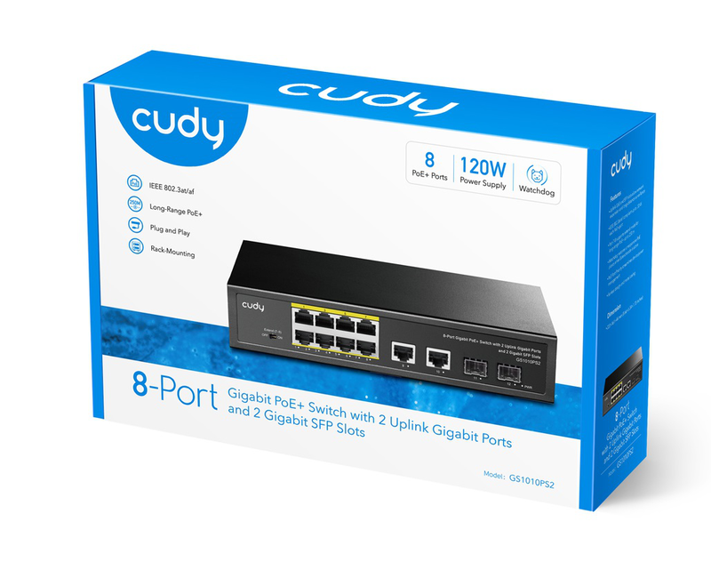Cudy switch poe gigabit 8poe + 2GBe + 2sfp uplink 120w gs1010ps2, , medium-null