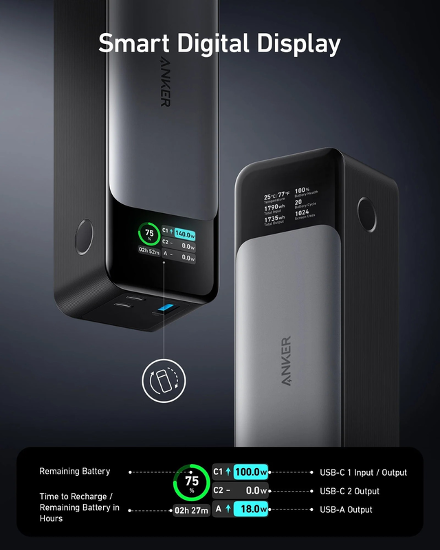 Anker 737 power bank (powercore 24K) and Anker 765 USB-C to USB-C cable, , medium-null