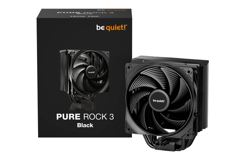 Be quiet! Pure rock 3 bk039 single-tower CPU cooler 190w tdp 4 hdt heatpipes pure wings 3 120mm pwm intel AMD black-null