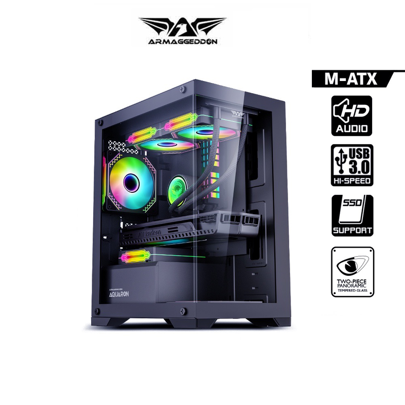 Armaggeddon aquaron micro atx gaming case black, , medium-null