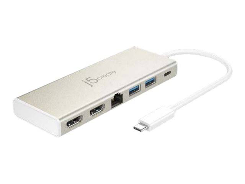 J5create jcd381 USB-c dual HDMI mini dock 5-in-1 4k gigabit ethernet 2x USB 3.0 60w pd champagne jcd381-n-null
