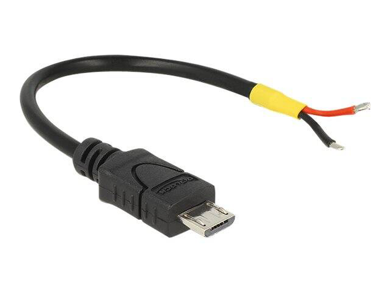 Delock USB 2.0 micro-b male > 2 x open wires / power cable / micro-USB type b (power only) (m) to bare wire / 10 cm / black-null