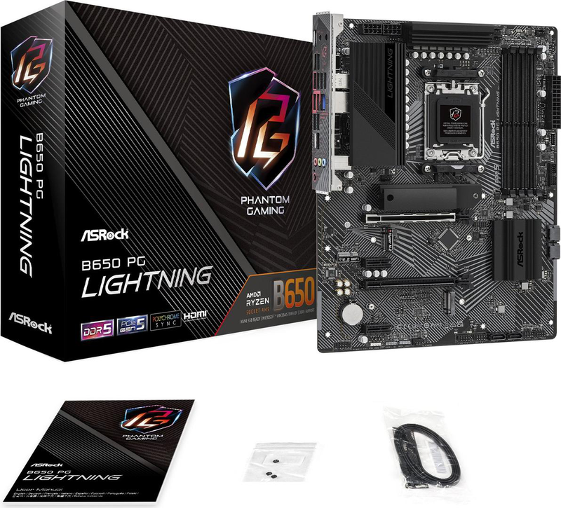Asrock b650 pg lightning am5 atx motherboard pcie 5.0 m.2 2.5G lan, , medium-null