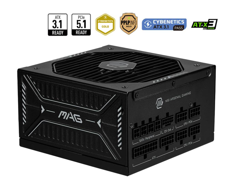 Msi mag a850gls pcie5 power supply 850w atx 3.1 80 plus gold fully modular 135mm fdb fan pcie 5.1 12v-2x6 black-null