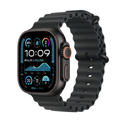 Apple watch ultra 2 GPS + cellular 49mm black titanium case with black ocean band, Black, medium