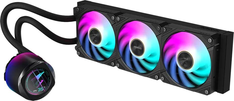 Gigabyte aorus waterforce x II 360 aio liquid CPU cooler 360mm 3x120mm argb fans 60mm lcd intel AMD black-null