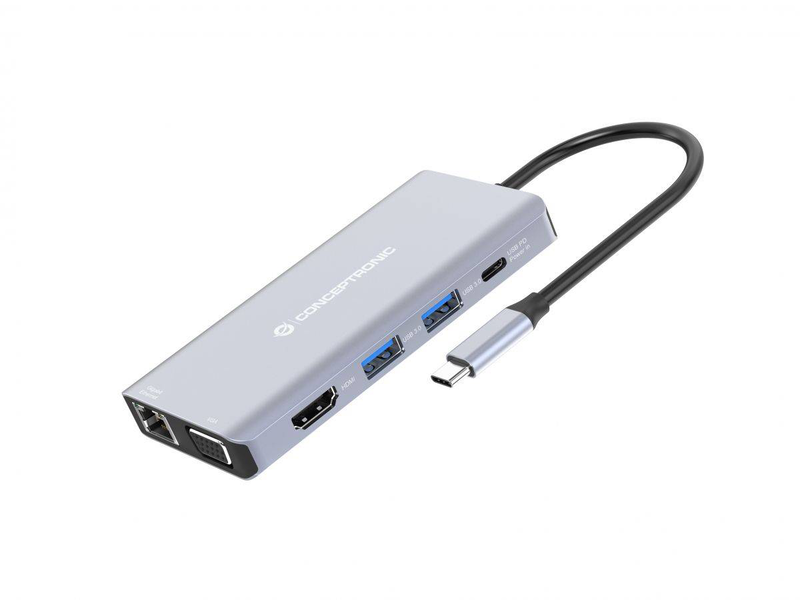 Conceptronic donn20g 10-in-1 USB-c docking station 4k HDMI vga gigabit ethernet 100w pd 3x USB 3.0 sd microsd audio-null