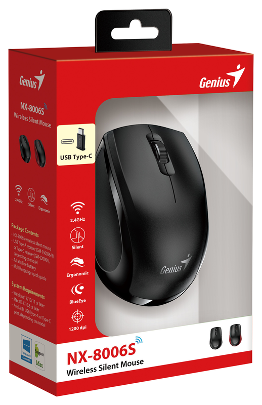 Genius mouse wireless silent USB-c receiver nx-8006s black, , medium-null