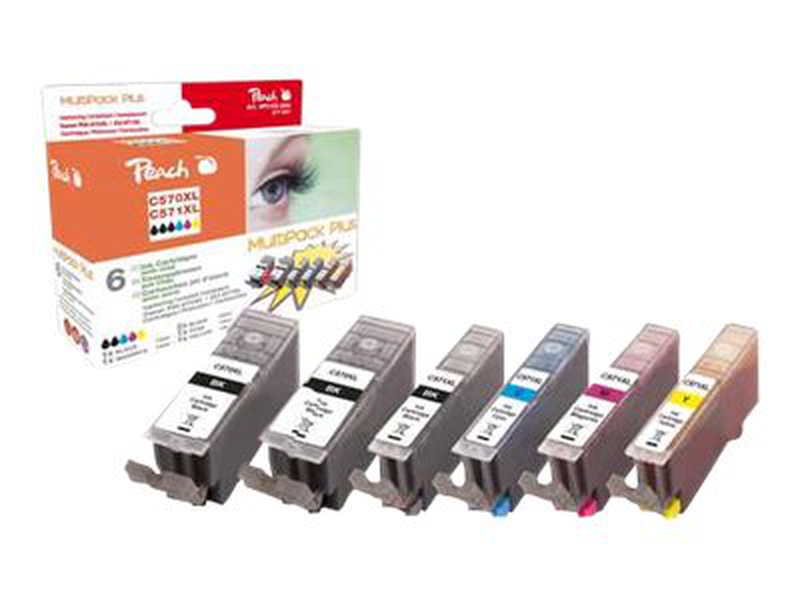Peach multi pack plus xl - 6-pack - black, yellow, cyan, magenta - compatible - ink cartridge (alternative for: canon cli-571bkxl, canon cli-571yxl, canon pgi-570pgbkxl, canon cli-571mxl, canon cli-571cxl) - for canon pixma mg5751, mg5752, mg5753, mg6851,, , medium-null