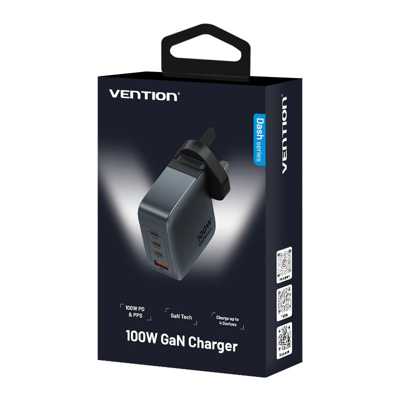 Vention charger wall gan 100w 3xUSBc 1xUSBa grey feth0-uk, , medium-null