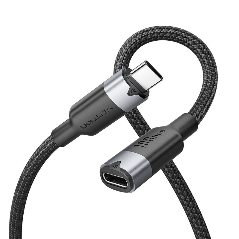 Vention it cable USB-c 3.2 Gen2 m-f 1.0m braided aluminum black trfbf, , medium-null
