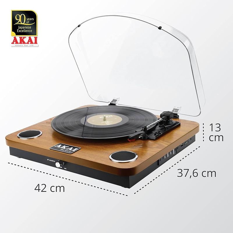 Akai att-11btn wooden turntable with bluetooth in & out, speakers, USB and SD for recording / playback image number null
