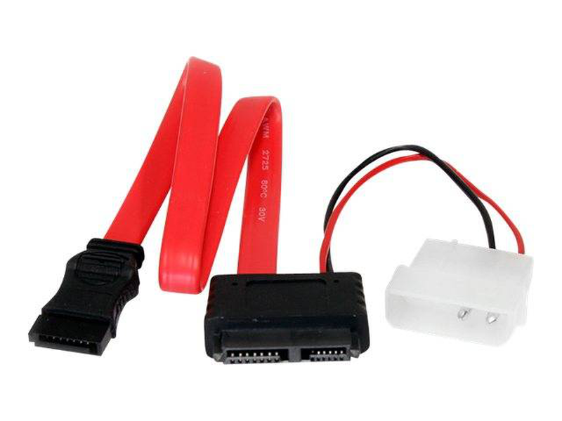 Startech.com 30cm slimline sata to sata with lp4 power cable adapter / serial ata 150/300/600 / 13 pin slimline sata (f) to 7 pin sata, 4 pin internal power (12v) / red, , medium-null