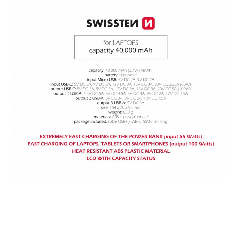 Swissten power line 40000mAh 100w powerbank black, , medium image number null