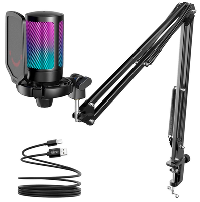 Fifine ampligame USB microphone with volume dial, mute button & rgb for streaming on pc/laptop/ps4/5