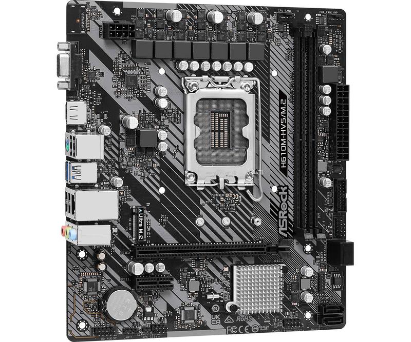 Asrock h610m-hvs/m.2 r2.0 micro-atx motherboard lga 1700 intel h610 ddr4 pcie 4.0 x16 m.2 HDMI vga gbe lan black-null
