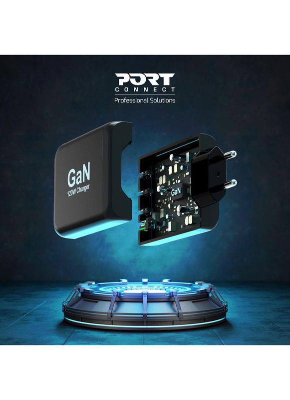 Port connect 120w gan USB-c charger 900107 4-port 3x USB-c 1x USB-a pd qc 3.0 for laptops black-null