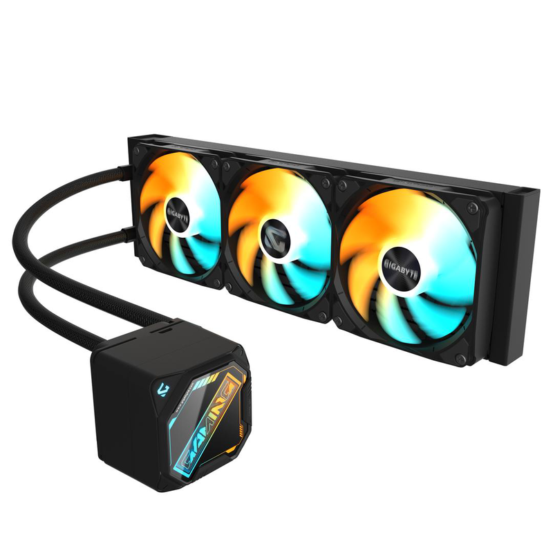 Gigabyte gaming 360 aio liquid CPU cooler 360mm 3x 120mm argb fans ez-chain fep tubing intel AMD black-null