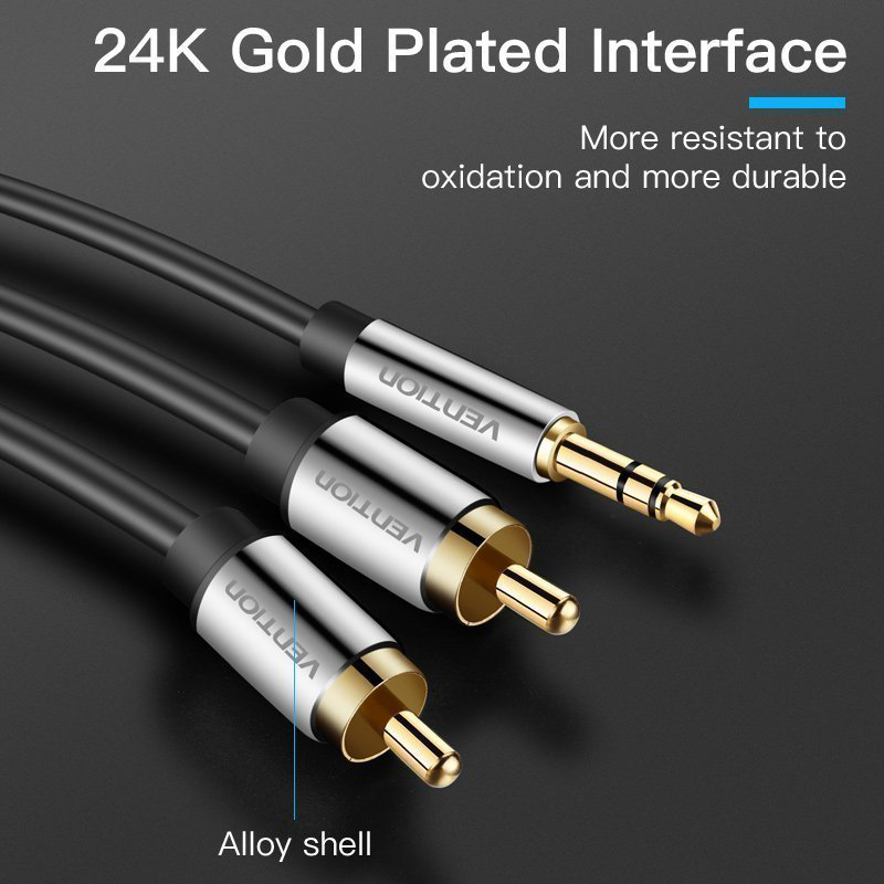 Vention audio 3.5mm to 2rca m-m cable metal 3.0m bcfbi, , medium-null