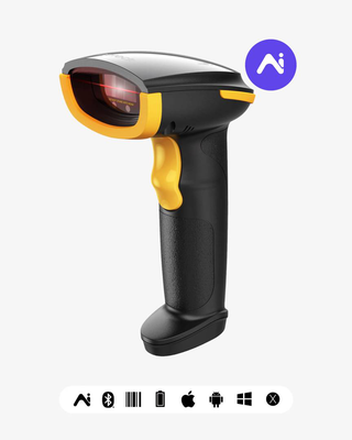 Inateck bcst-21 ai 1d wireless barcode scanner bluetooth 2.4GHz USB 220 scans/sec 2000mAh 100m range black, Black, medium