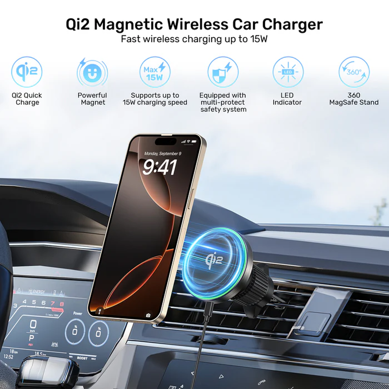 Unitek charge car wireless qi2 magnetic 15w & Airvent mount p1404a, , medium-null