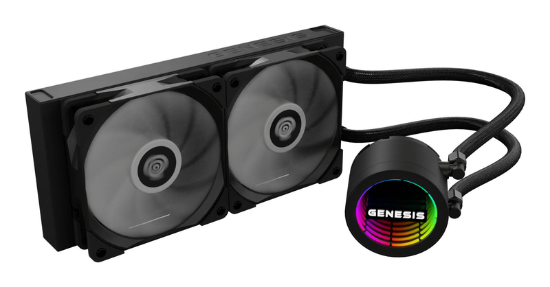 Genesis hydria 240 argb nlg-2319 240mm aio liquid CPU cooler dual 120mm fdb fans 250w tdp black-null