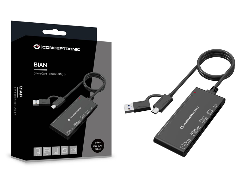 Conceptronic 7-in-1 card reader USB 3.0 / compatible with sd/sdhc/sdxc, micro sd/t-flash, micro sdhc, micro sdxc, mmc, ms, cf and xd, , medium-null